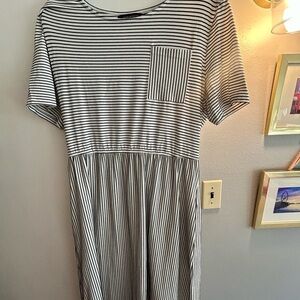 Striped Black and White Midi Dress